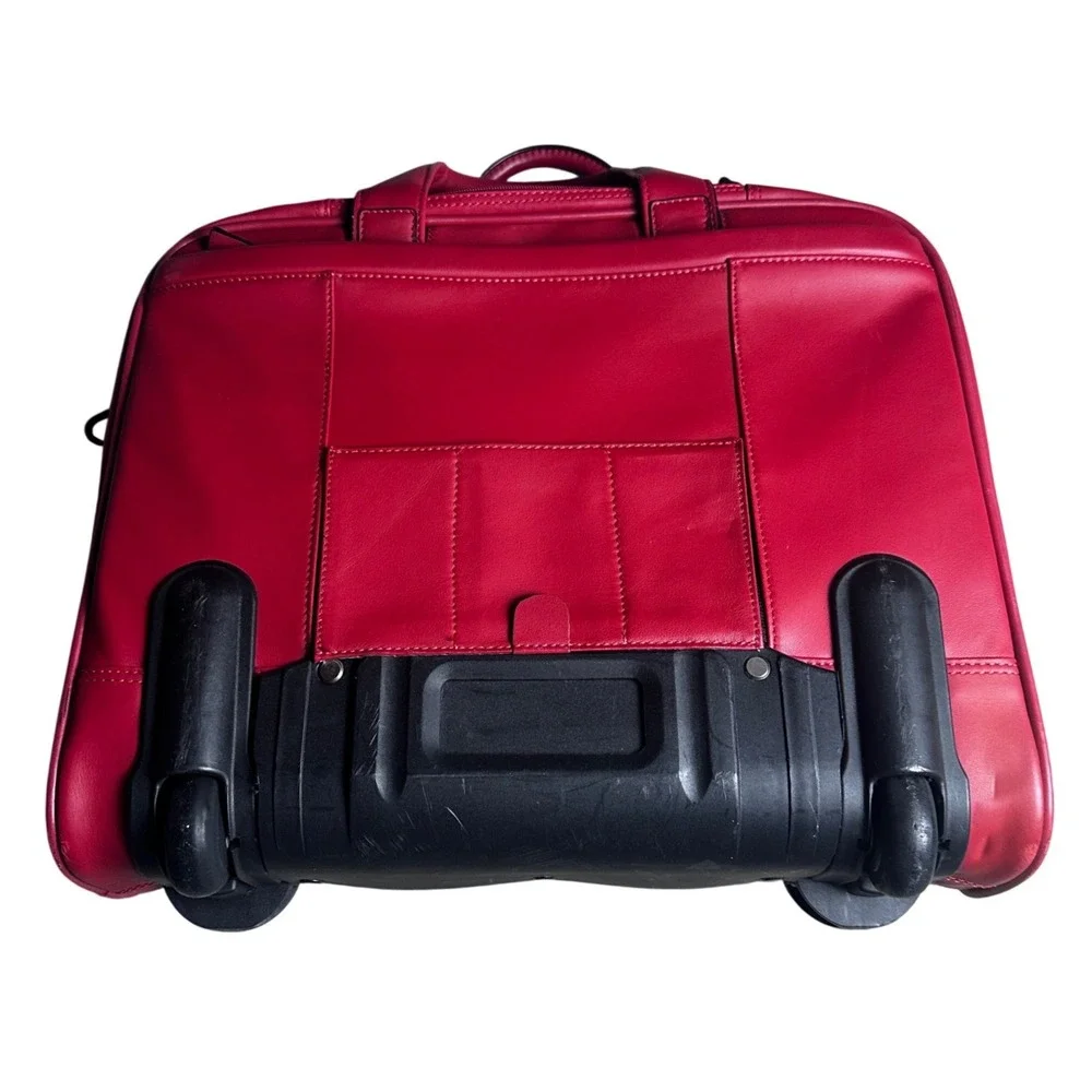 Dilana Red Leather Rolling Briefcase Laptop Bag Telescoping Handle Carry On